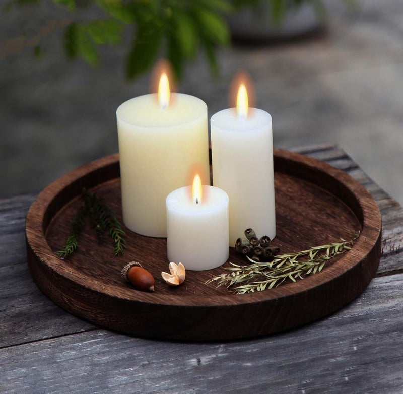 Hatway Wooden Decorative Tray Candle Holder Round Wood Tray Home Decor,Centerpieces Plates for Table centerpieces for CoffeeTable,Christmas Decor - Image 2
